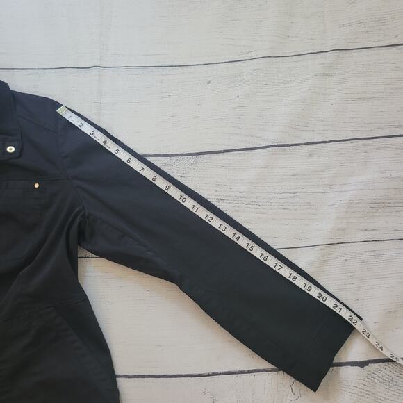 Chico's Size 2 US 12/14 Luxe Twill Utility Jacket Black Gold Minimalist Casual - Picture 9 of 9
